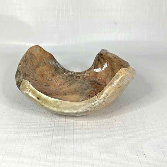 Studio Art Pottery Dish Bowl Abstract Irregular Beige Brown Tan Unique OOAK - Picture 3 of 6